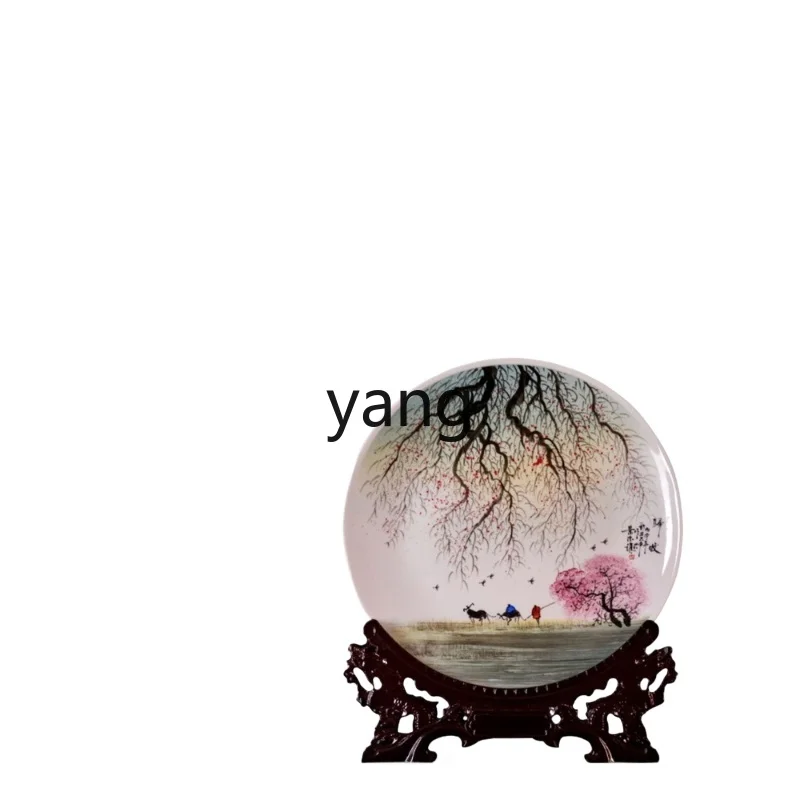

L'm'm Decoration Master Hand-Painted Plate Sitting Plate New Chinese Style Living Room TV Cabinet Crafts