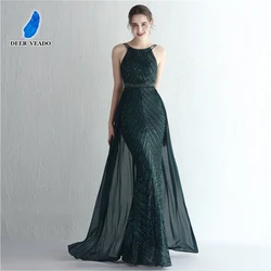 DEERVEADO Elegant Gold Sequins Dress Evening Party Women Detachable Train Long Formal Evening Dress Mermaid Prom Dresses 2022