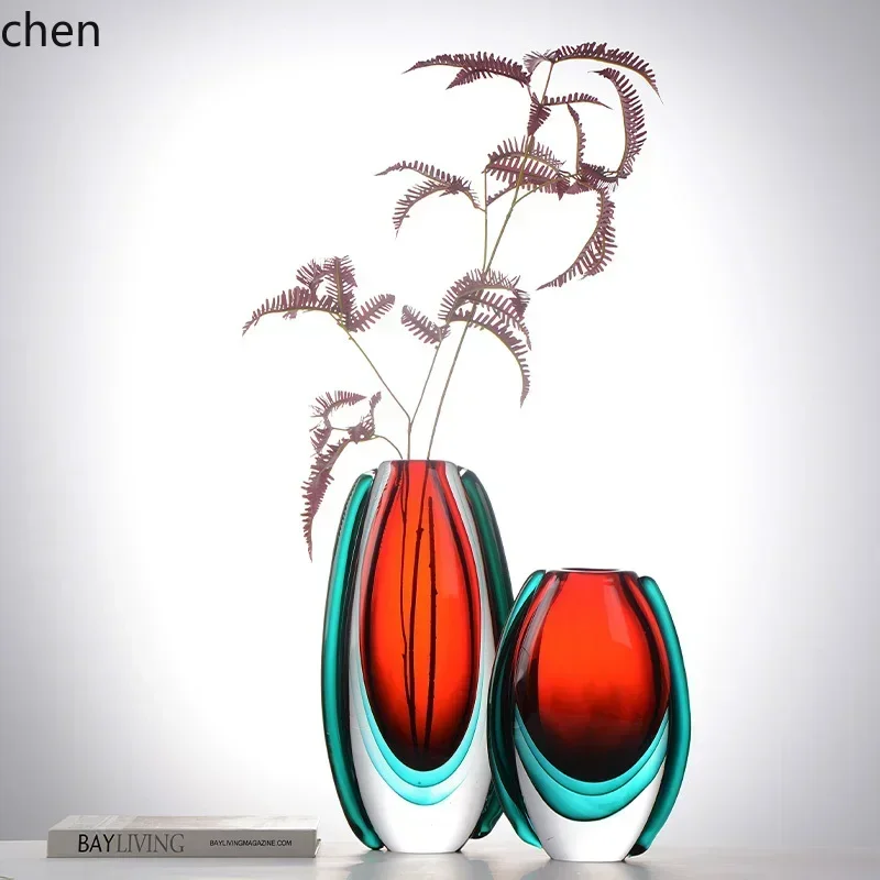 h27-light luxury high-end glazed vase, dining table entrance glass art flower ware