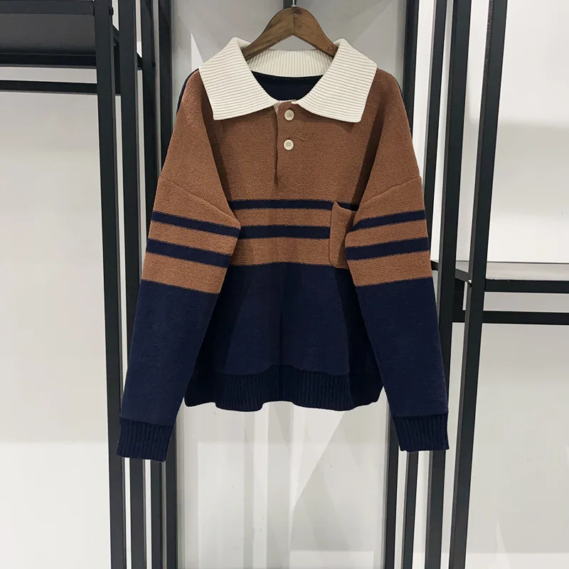 

Women's autumn and winter new striped sweater loose patchwork fashionable casual women