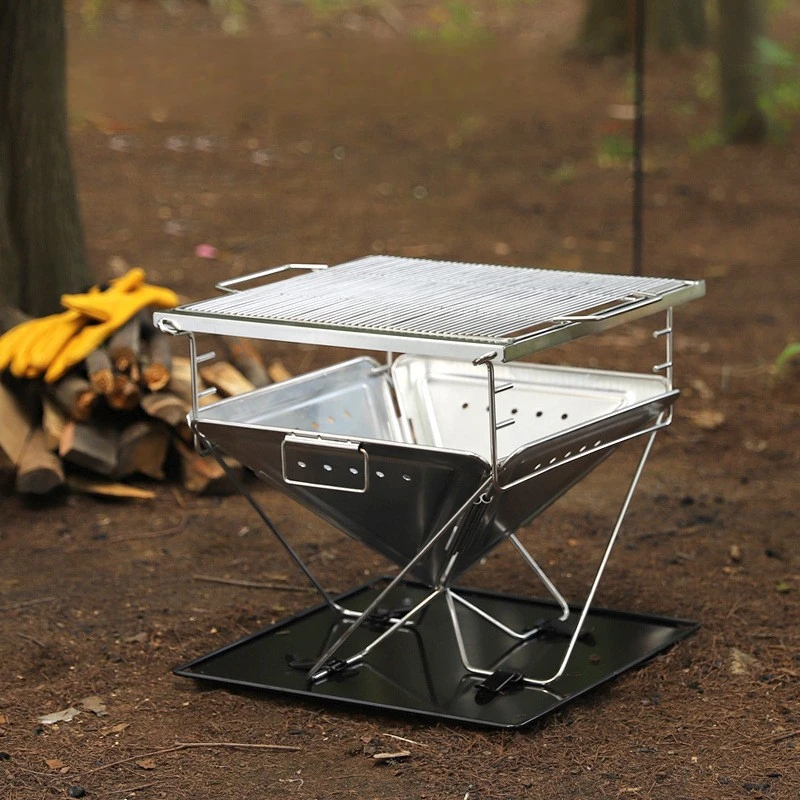 Thickened Stainless Steel Folding BBQ Grill, Large Camping Fire Pit Bonfire Stove, Heat-Resistant Sturdy Durable Outdoor