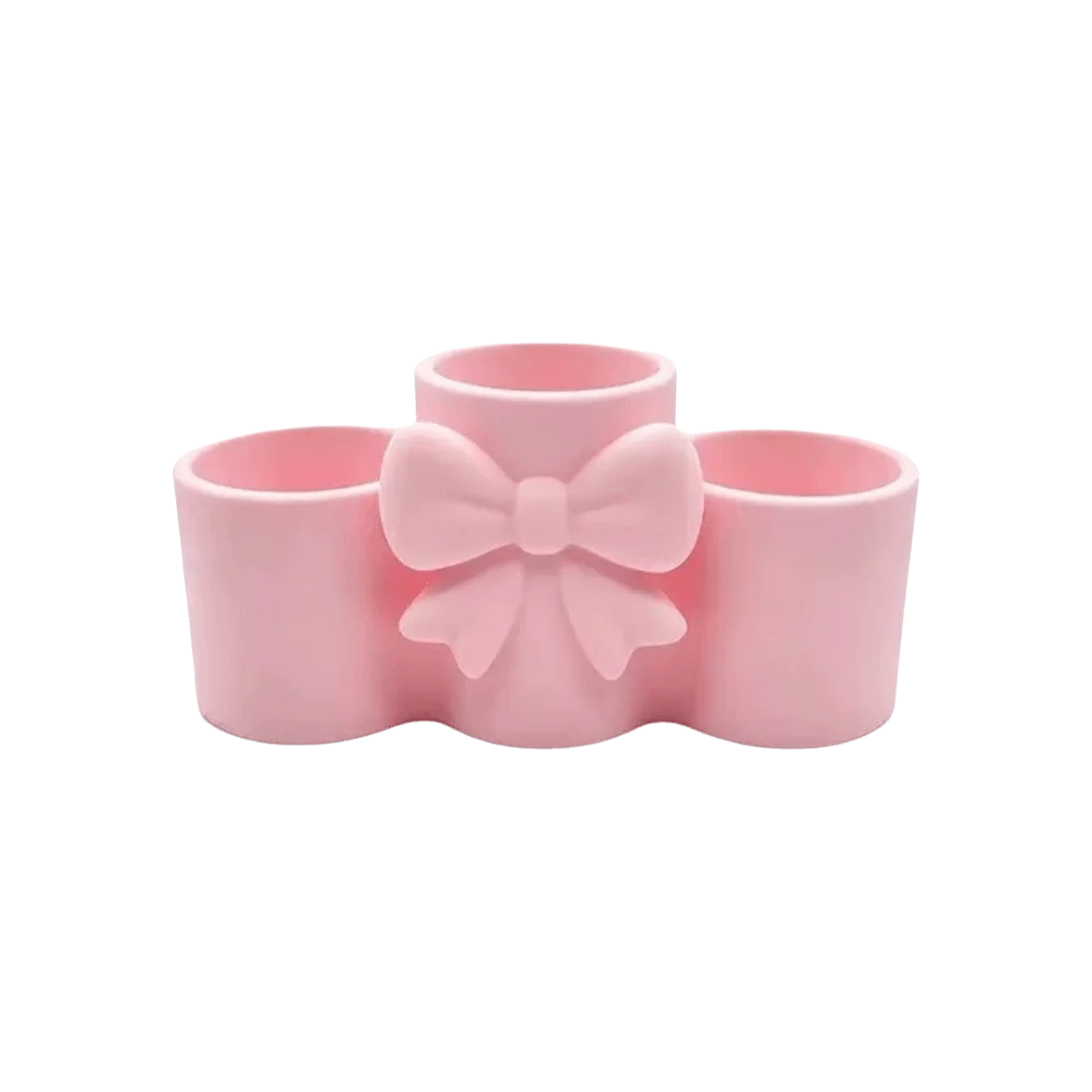 Embossed Bow Bow Storage Box Ornaments 3D Printed Makeup Brush Holder Irregular Shape Cream-Colored Desktop Decoration