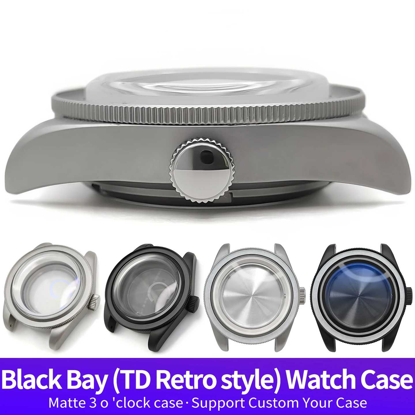 Matte Retro Black Bay Style Watch Case MOD SKX NH34 NH36 SKX007 