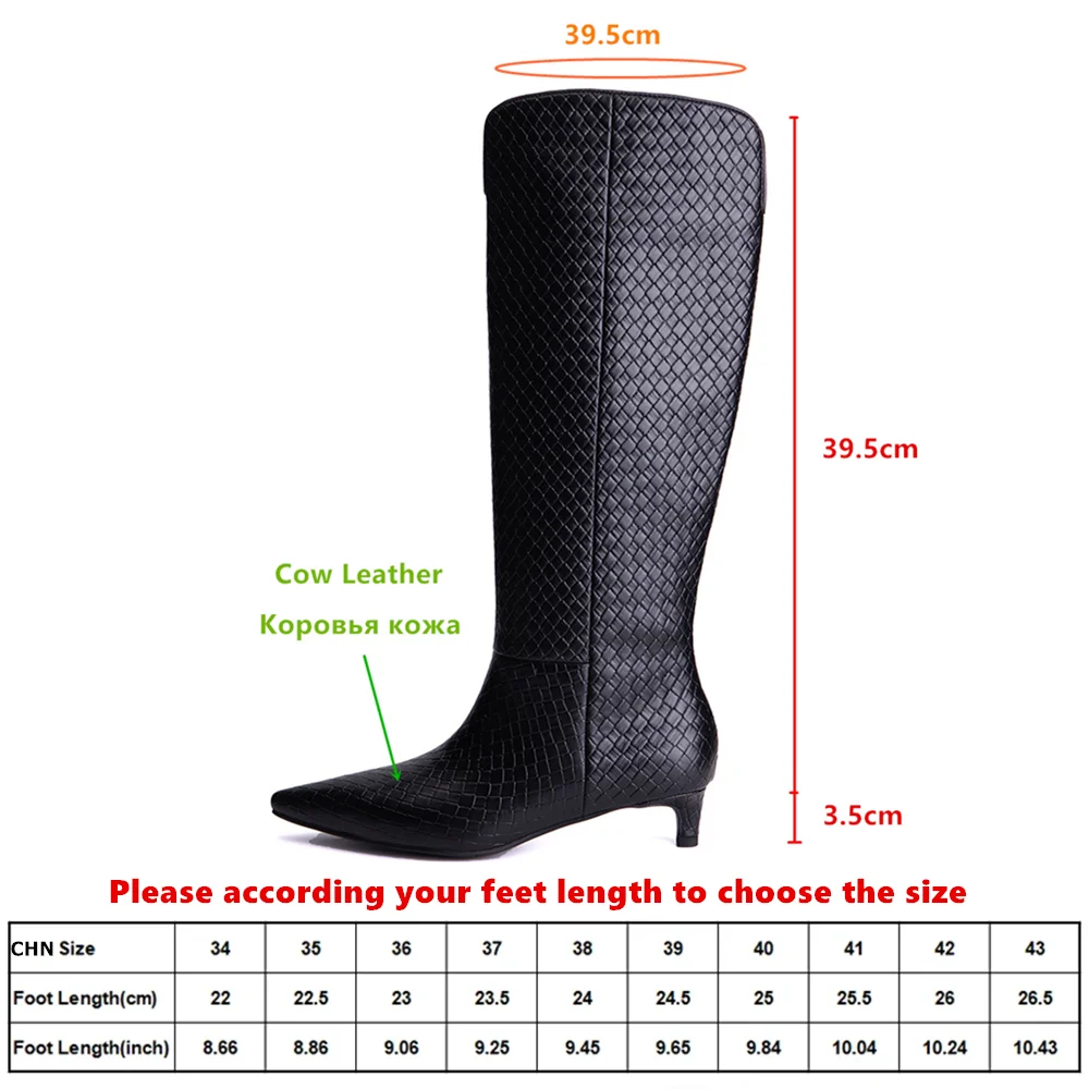 MILI-MIYA Fashion New Women Knee High Boots Sexy Pointed Toe Kitten-Heels Autumn Winter Genuine Leather Banquet Handmade Shoes