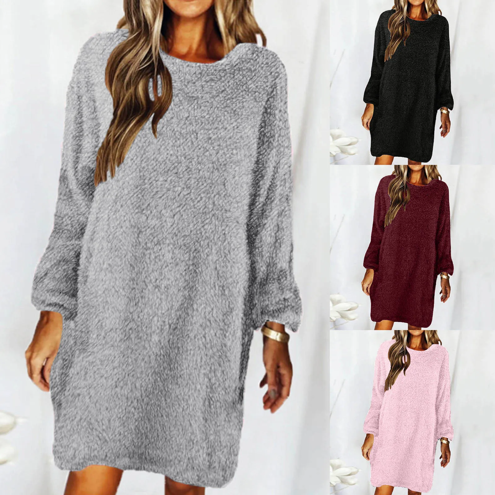 Winter Autumn Plush Sweater Mini Dress Women Casual Long Sleeve Pullovers Loose Short Dresses Female new Warm Plus Size Vestido