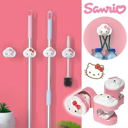 Sanrio Hello Kitty Adhesive Hooks Multi-Purpose Wall Mounted Mop Organizer Holder Broom Hanger Hook Kitchen Bathroom Strong Hook