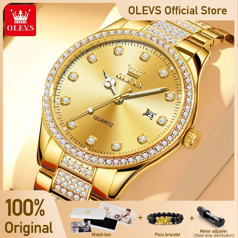 OLEVS 9905 Watches For Men Original Classics Fashion Quartz Wristwatch Zircon Inlaid Reloj  Waterproof Luminous Date Display