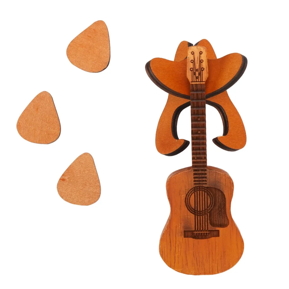 Oak Wood Oak Guitar Pick Holder Brown Guitar Wooden Pick Storage Box Carved Surface Pattern 4.72 X 1.77in