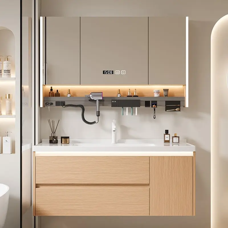 

Bathroom Sink Storage Cabinet with Sink Modern Solid Wood Bathroom Vanity Toilet Led Mirror Custom Home Bathroom Furniture