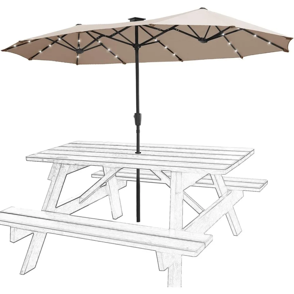 Patio Umbrella, 13FT Double-Sided Patio Umbrellas, with 36 LED Lights, with Crank, with Solar Lights, Patio Umbrella