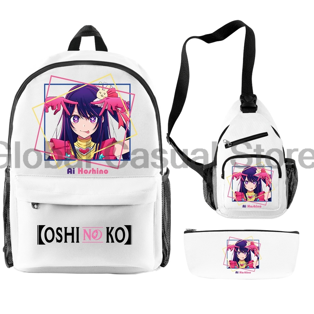 Oshi No Ko Anime Ai Hoshino Backpack 3 Piece Set Rucksack Crossbody Bag Women Men Daypack Travel Bag Harajuku Bags