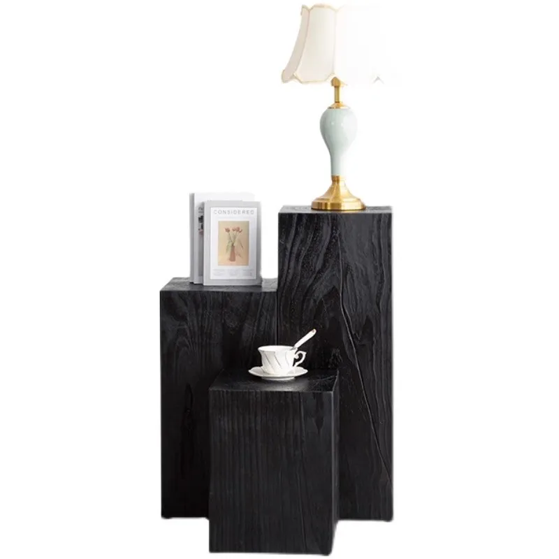 Carbonized square wooden pier ornament pillar, wabi-**** wind B & B log small coffee table, solid wood pier, stump, pillar edge