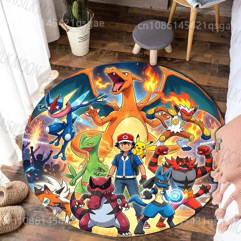 

Multiple Sizes Pokemon Ash Ketchum Print Round Carpet for Living Room Bedroom Table Chair Sofa Home Decor Area Rug Luxury Gift