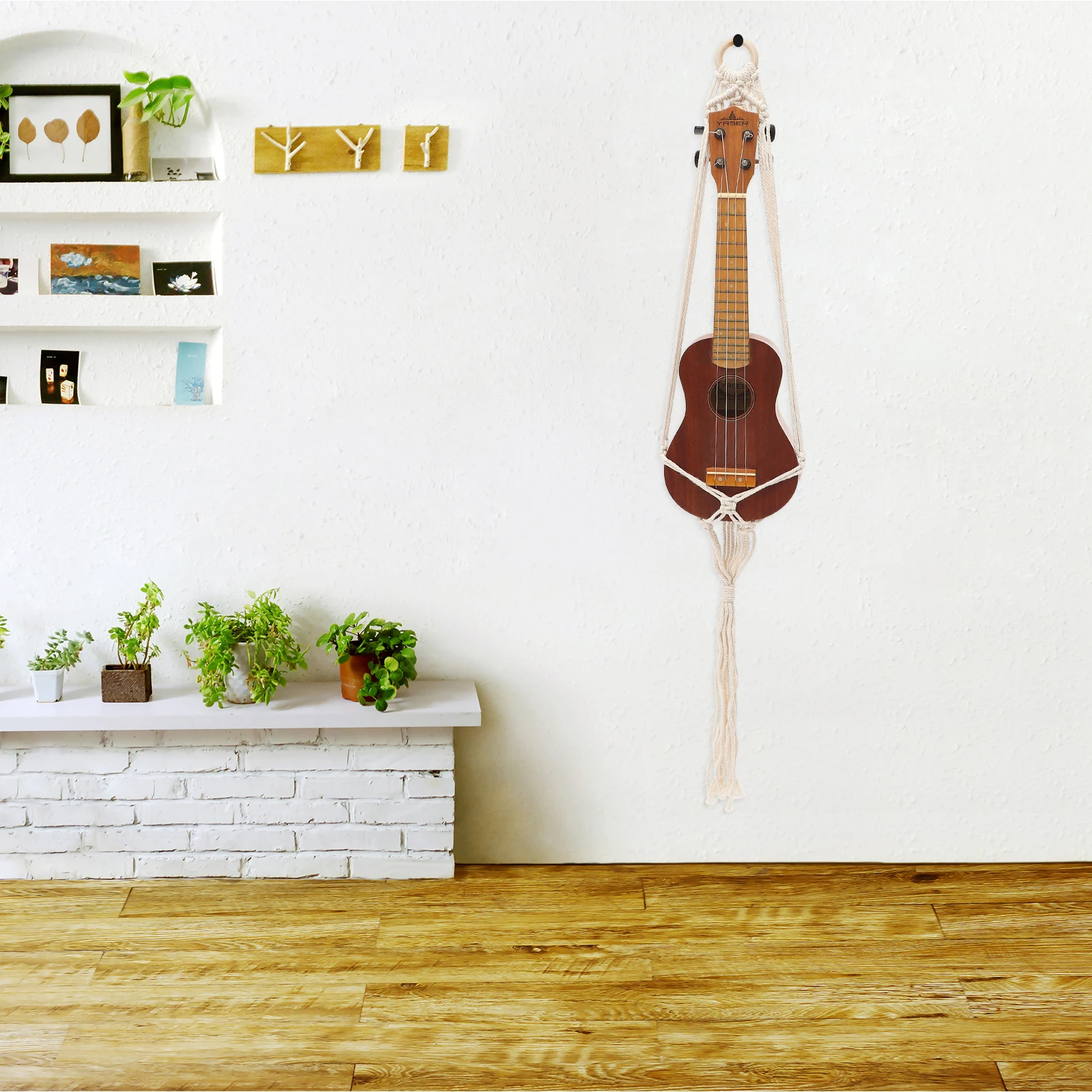

Guitar Hanger Rack Ukulele Macrame Wall Hangings Storage Holder Cotton Handwoven Mount Indoor Outdoor Practical