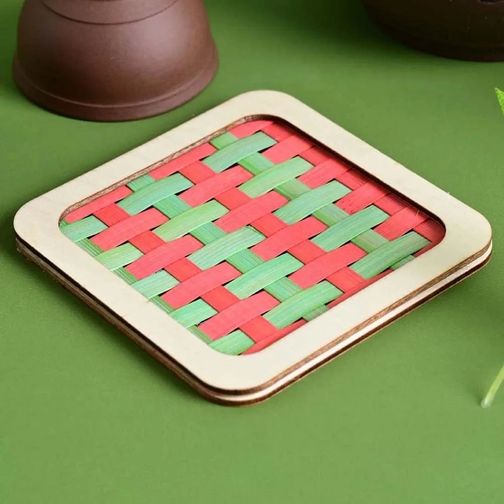 Eco-Friendly Bamboo Coaster DIY Natural Wood Multicolor Woven Coaster Pack Educational Unisex Handmade Cup Mat Parent-Child