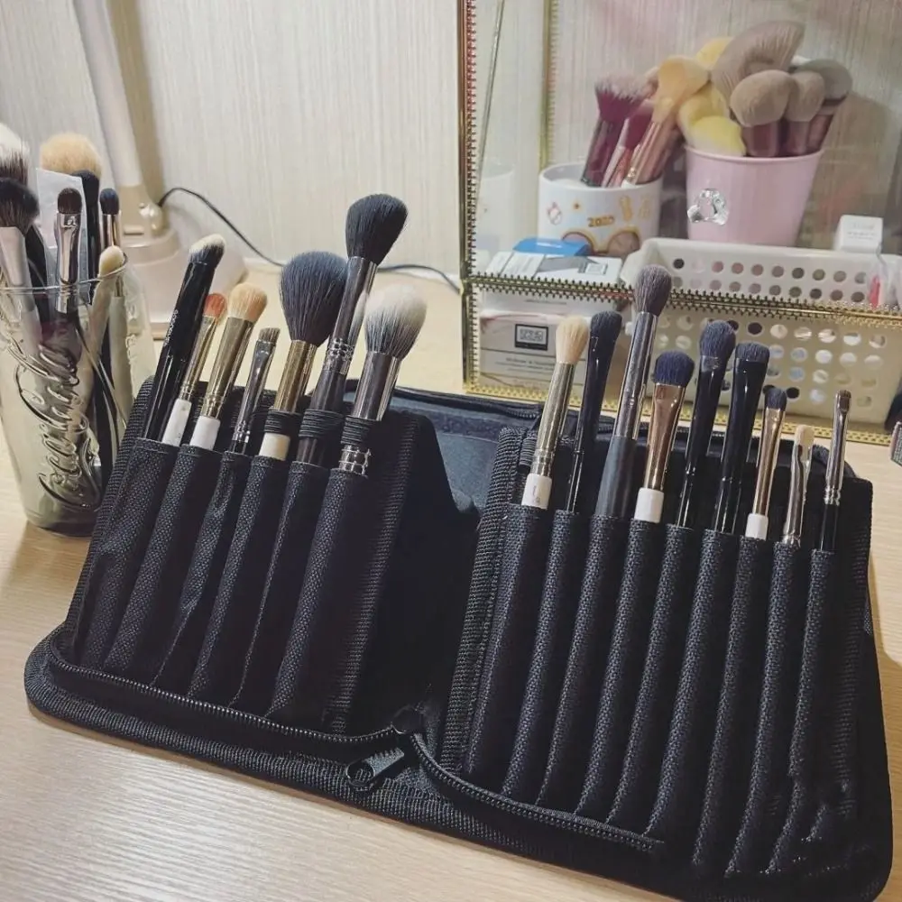 Large Capacity Makeup Brush Bag Portable Waterproof Brush Storage Pouch Fifteen Holes Dust Prevention Brush Protective Organizer