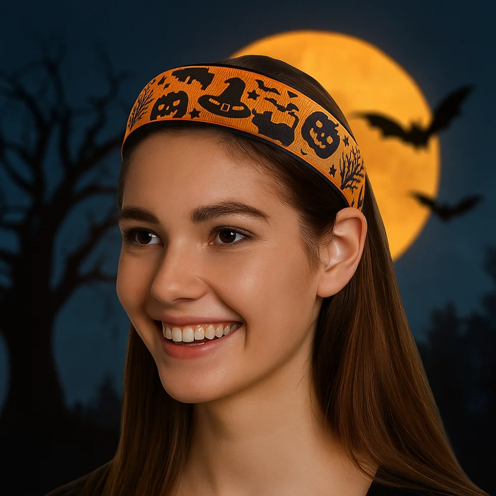 

Horrible Skull Head Headband Halloween Decor Bat Halloween Hair Hoop Festival Wear Gothic Ghost Bat Print Hairband