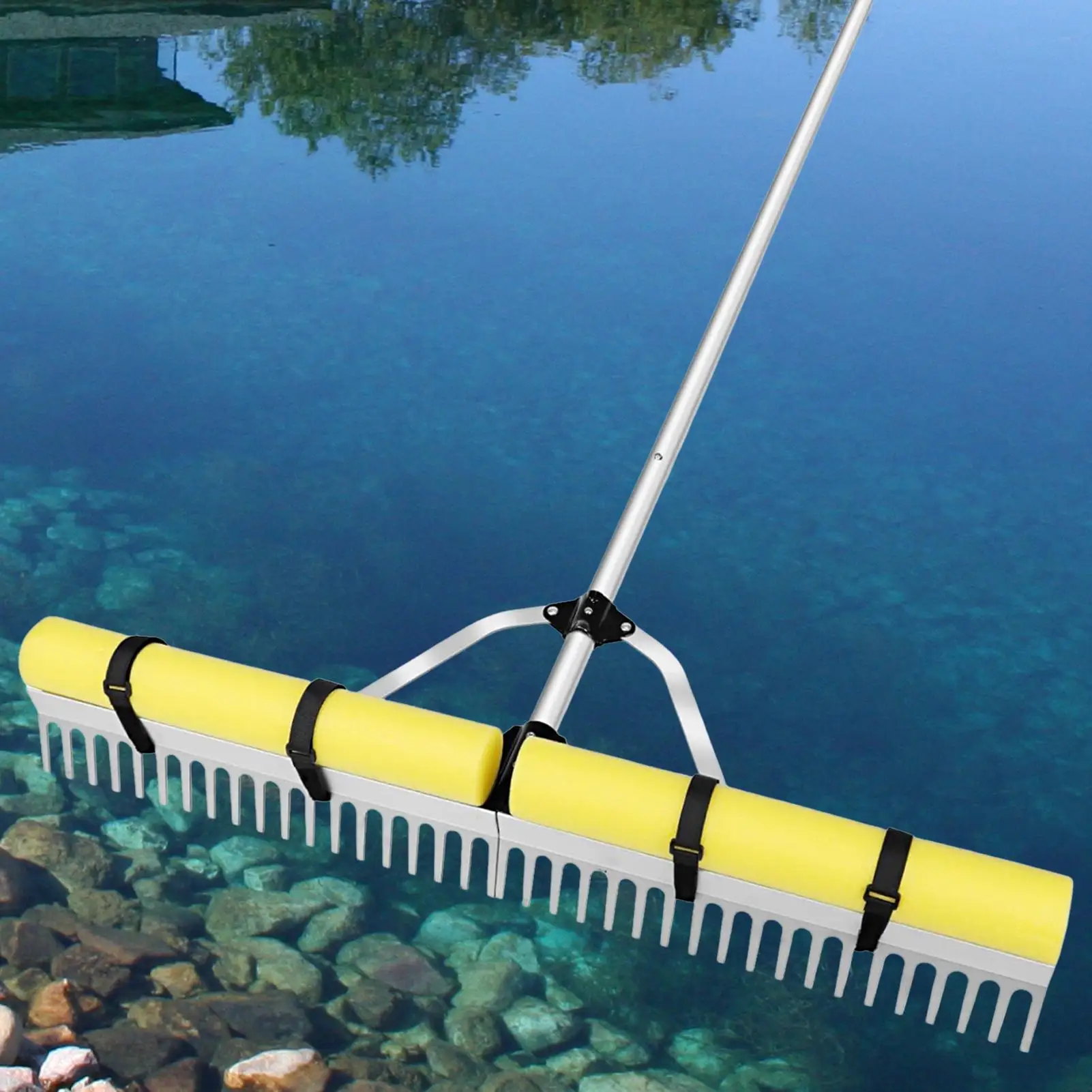 Grabie do oczka wodnego, wytrzymałe grabie do usuwania chwastów z jeziora, pływające narzędzie do odchwaszczania oczek z długim uchwytem do plaż, pol polowych, ogrodów, wodorostów.