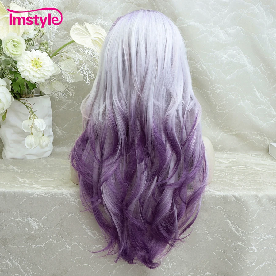 Imstyle Ombre Purple Wig Synthetic Lace Front Wig Long Wavy Wigs For Women Heat Resistant Fiber Cosplay Wig Two Tone