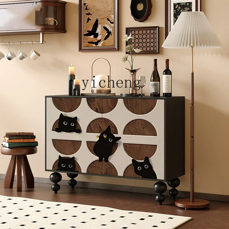 TQH modern simple cat animal picture integrated solid wood entrance entrance decorative cabinet against the wall