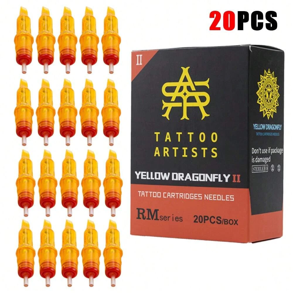 20PCS Yellow Tattoo Cartridge Needles RM Disposable Sterilized Professional Cartridge Needles for Tattoo Machine Pen Supply