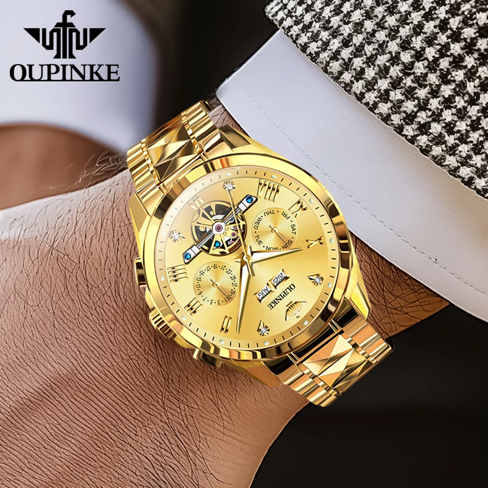 OUPINKE 3240 Tourbillon Men Watch Luxury Original Automatic Mechanical Watch Tungsten Steel Skeleton 44mm Large Dial Men Watch