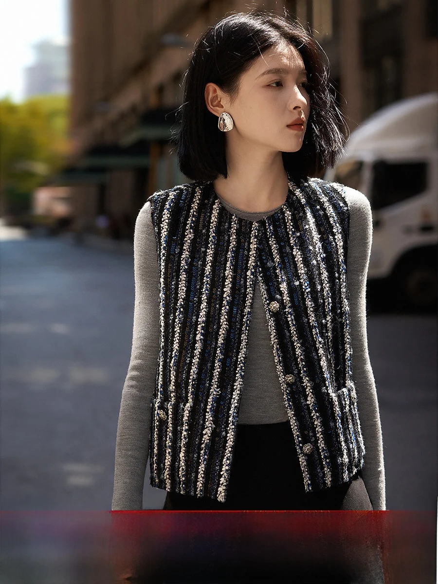 

Topaz синий женский тяжелый шерстяной жилет Jaet iny Tead, роскошный жилет для поездок на работу, круглый, с одной кнопкой