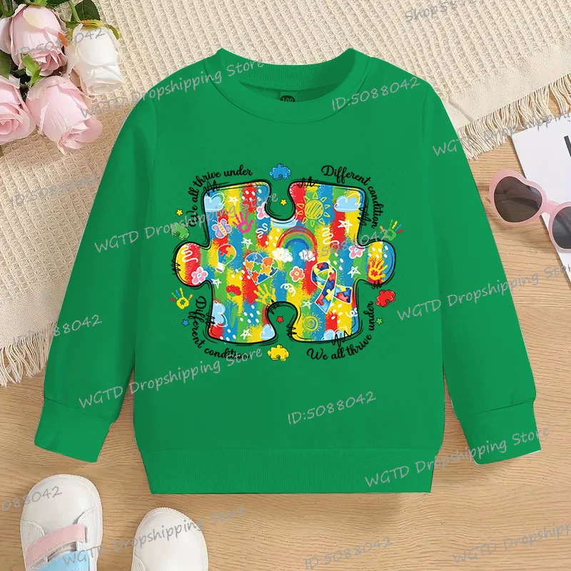 

Autism Puzzle Hoodless Sweatshirts Autism Awarenness Tracksuit Round Neck Boys Girls Long Sleeve Streetwear Kids ADHD Pullover