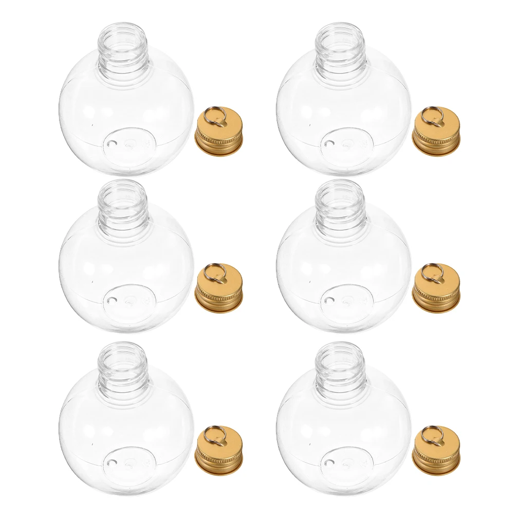 

6Pcs Clear Round Ball Bottles 150ml Reusable Fillable Christmas Ornament Bottles Gold Cap Holiday Drink Holders Wedding