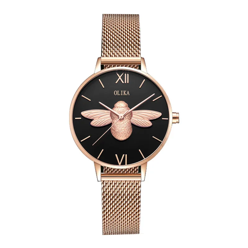 Women Watches Bee Dial Fashion Waterproof Movement Watch for Female Stainless Steel Band Clock Women's Wristwatch Reloj Mujer