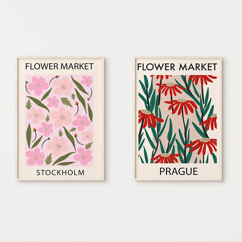 Flower Poster Canvas Painting Abstract Art Flower Market Print Nordic Style Wall Art Picture for Living Room Home Decoration