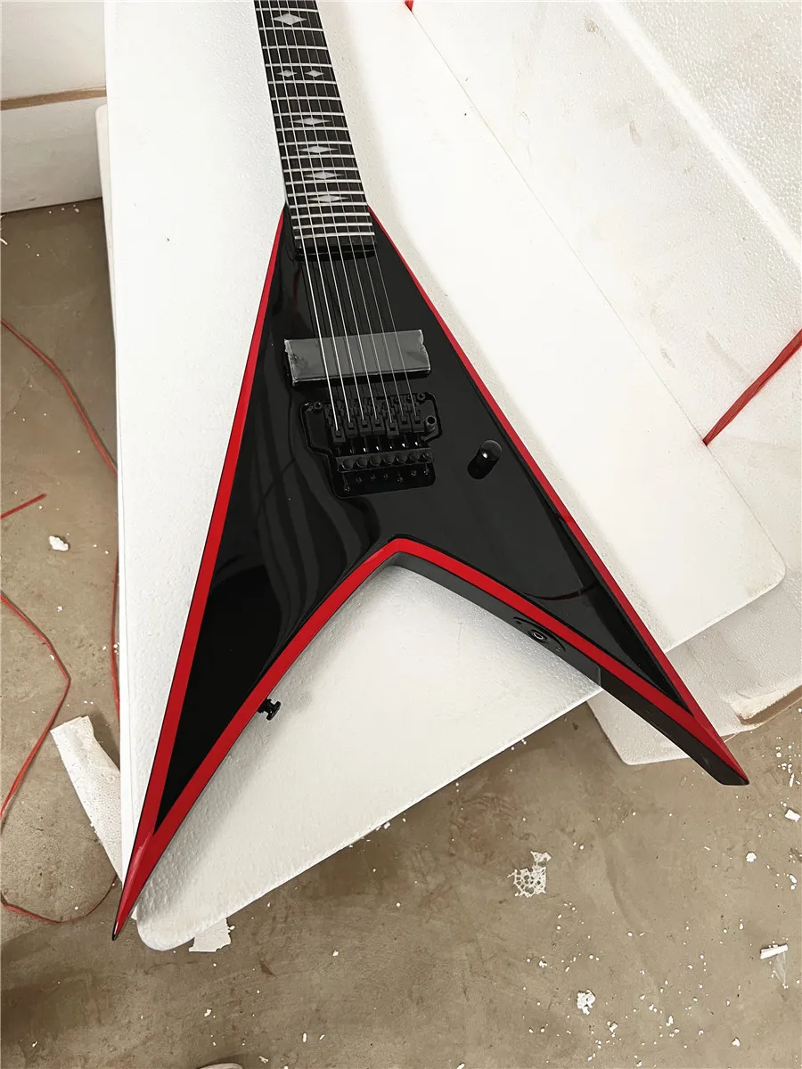 High-quality custom version of Shaped Fork 7 string Double shake electric guitar Black accessories free shipping