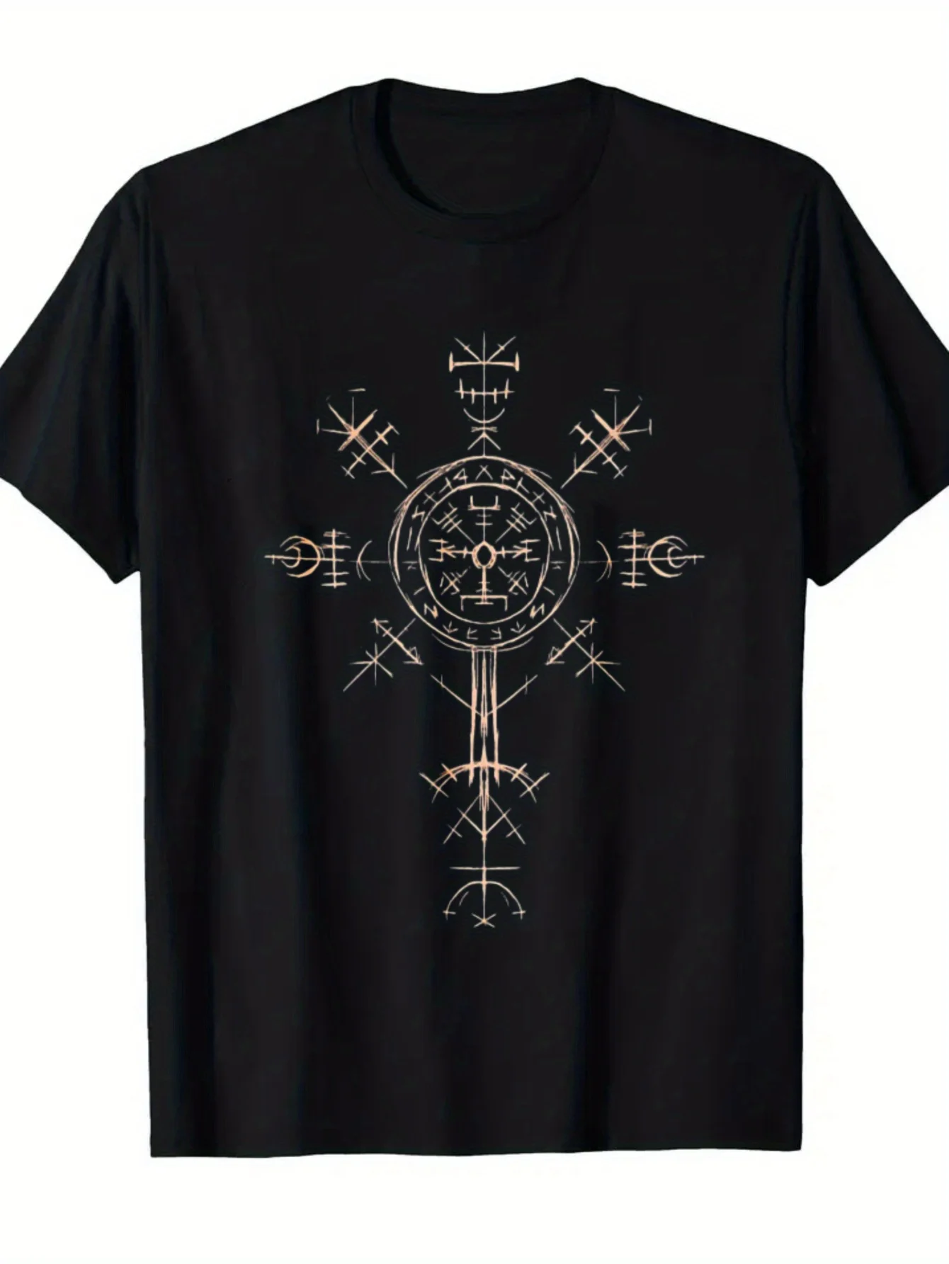 Men'S 180G Heavyweight T-Shirt Featuring A Black Celtic Knot and Viking Rune Graphic Print A Breathable Short-Sleeve