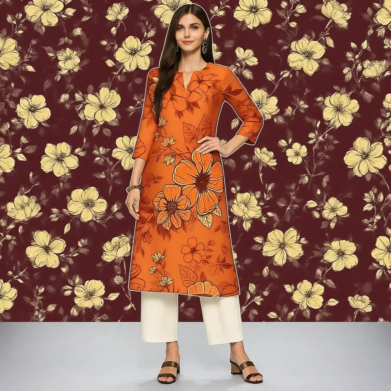 Muslim Kurt Flowers Women's Fashion Comfortable Long Sleeve Straight Casual Ethnic Vestidos Longos Parrot Print New Dress