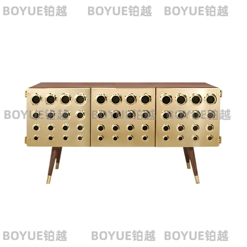 Luxury Metal Honeycomb Side Cabinet Creative Wall Mounted Storage Locker High End Decorative Console for Villa Living Room