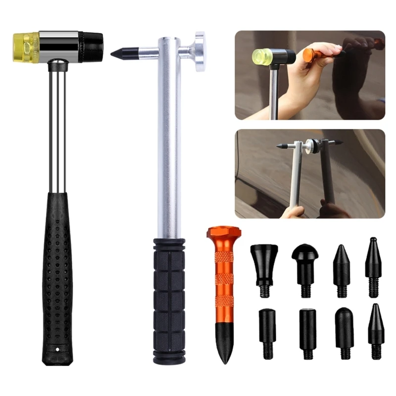 

Car Paintless Dent Repair Tool Rubber Hammer Tap Down with 9 Different Shaped Head for Car Hails Damage Repair