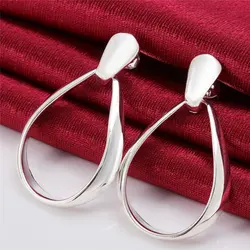 925 Sterling Silver Charm Fine 36MM Oval Water Drop Earrings For Women Fashion Wedding Gift Jewelry Wholesale