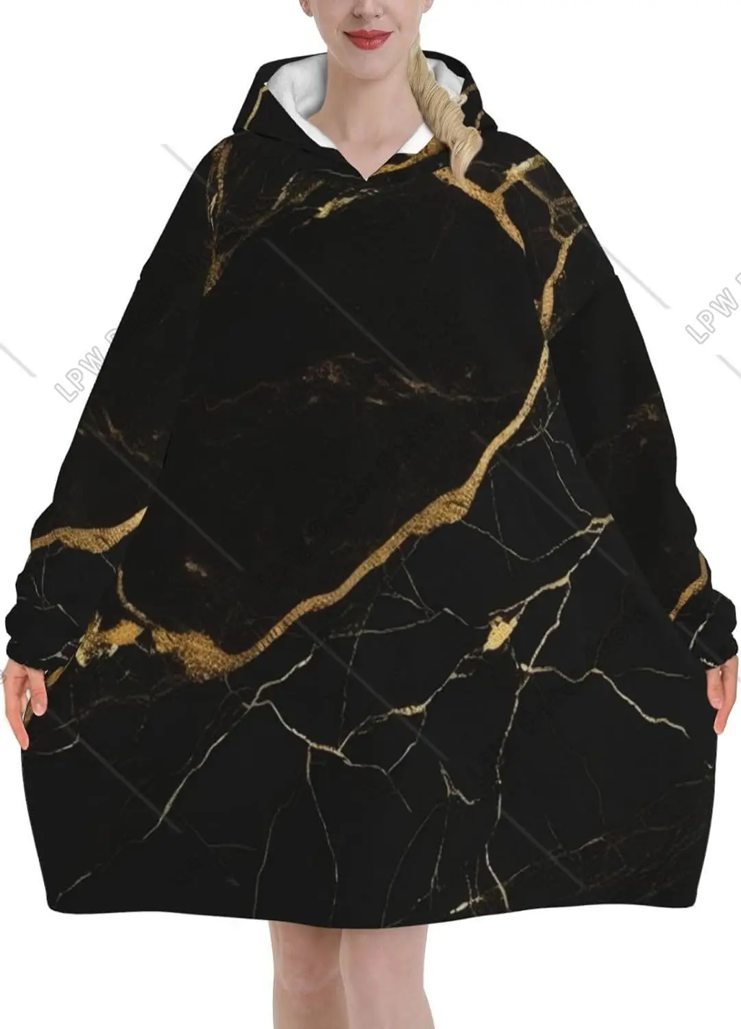 

Black And Gold Background/Wearable Blanket Hoodie For Women Men Soft Warm Blanket Flannel Hooded Sweatshirt