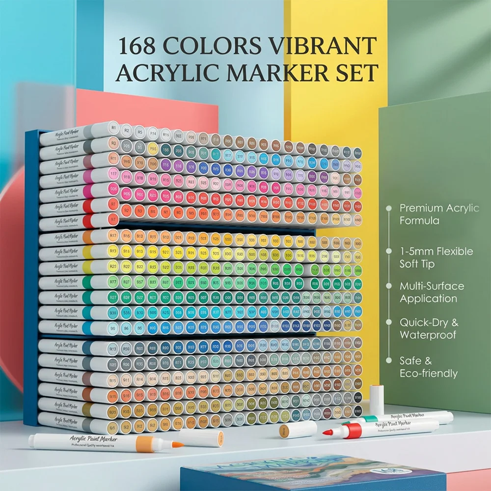 120/168 Colors Acrylic Markers Set Professional Painting Waterproof Fast-Drying DIY Graffiti Craft DIY Drawing Supplies