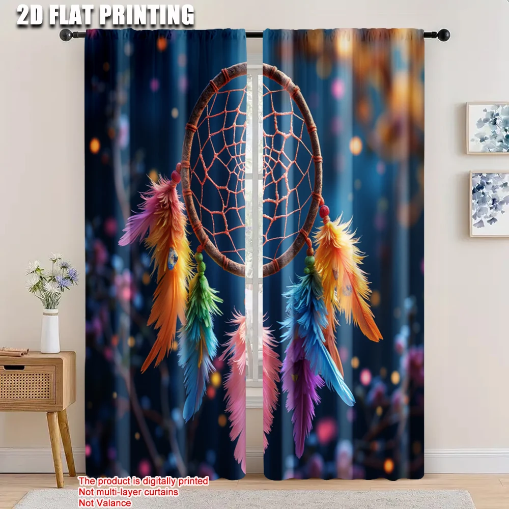 

2pcs, 2D flat printing Scene Curtains feather net Blackout Polyester Wall Decor Applies to With rod pockets, translucent