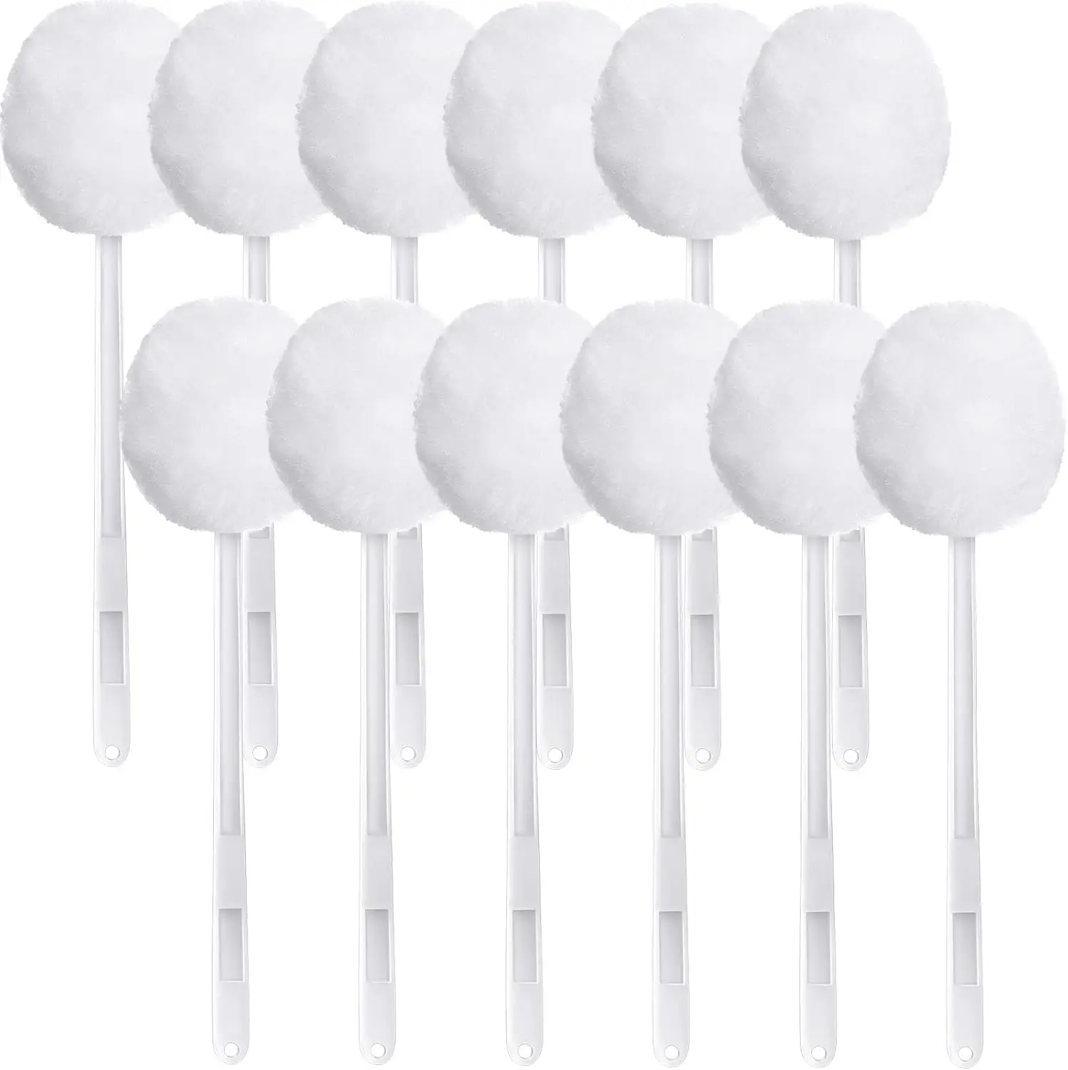

12 Pack Toilet Bowl Brush with Long Plastic Handle Disposable White Soft Swab Toilet Bowl Cleaners