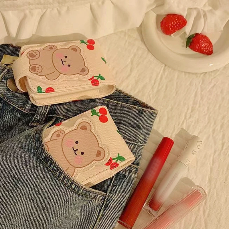 2024 Portable Travel Girl Women Makeup Bag Little Bear Lipstick Bag Mirror Mini Storage Bag Protective Cover Coin purse key bag