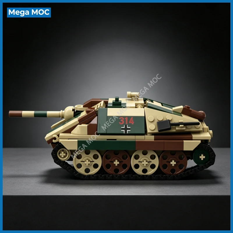 Retro Tank Destroyer MOC Building Blocks Classic Armored Fighting Vehicle DIY Brick Desktop Collectible Model