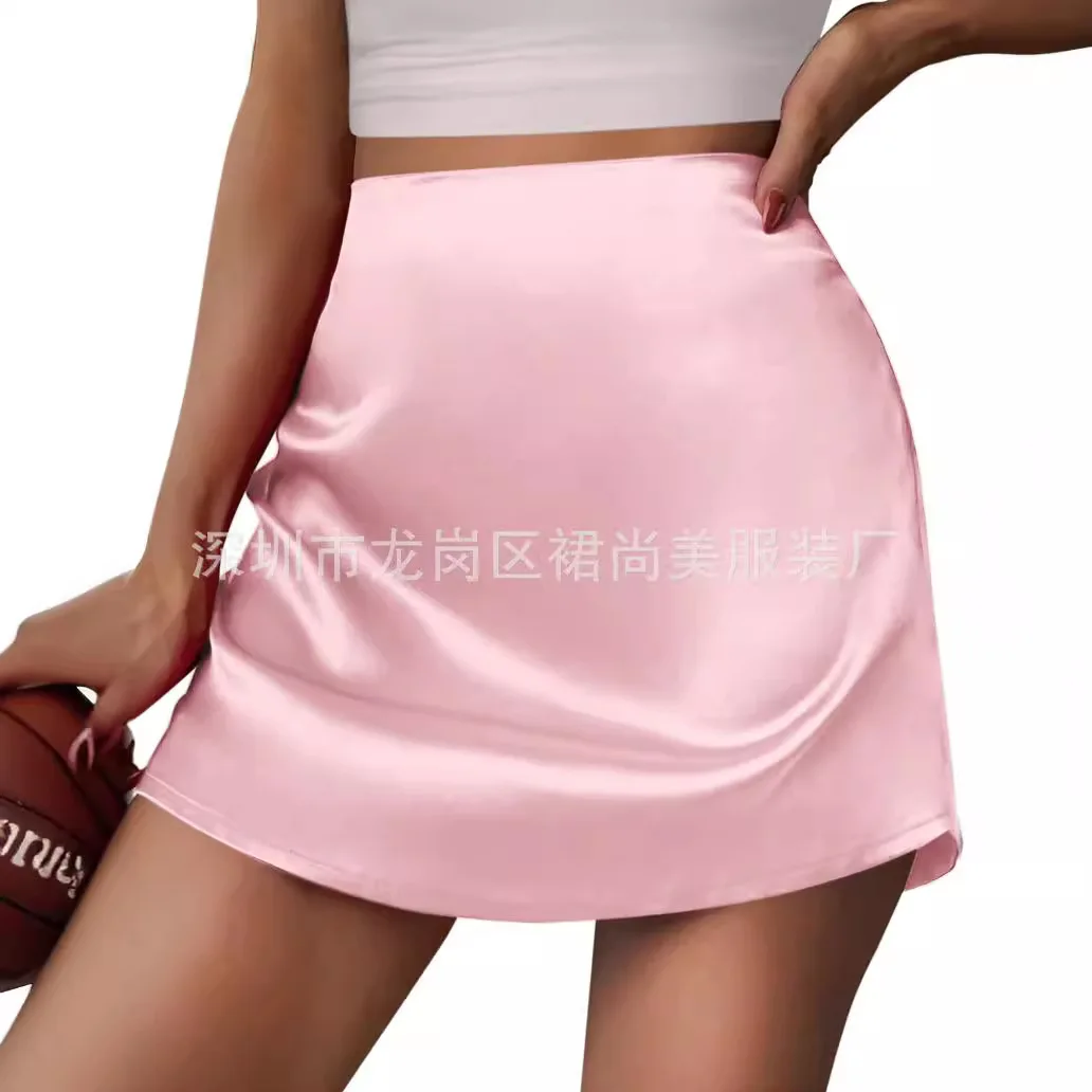 Silky-Satin Skirt High-Waisted Tummy-Control Mini Skirt Invisible Back-Zip Shorter Skirt Elegant Feminine Party Skirts