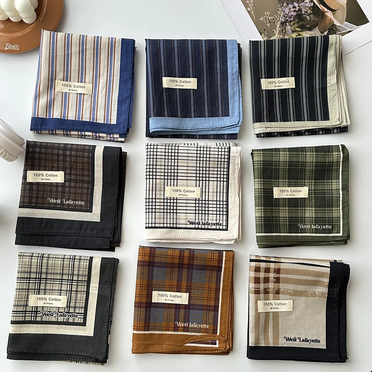 A Stripesd Plaid Preppy Style Small Square Scarf 100% Cotton Retro Literary Versatile Decorative Silk Scarf Small Fresh Japanese Style Style Small Scarf