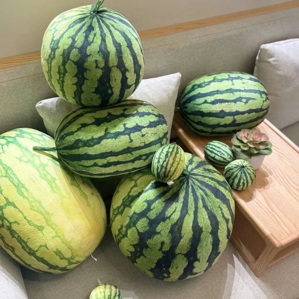 Funny 3D Simulation Watermelon Doll Soft Cotton Round Oval Stuffed Pillow Realistic Fruit Birthday Gift