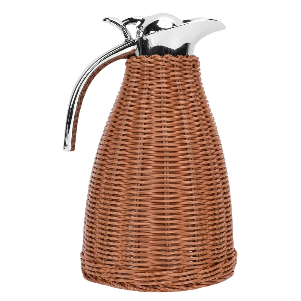 Handwoven Rattan Body Thermal Coffee Carafe Triple Walled 12 Hour Heat Retention Woven Rattan Carafe 1.5L Capacity 51 Oz