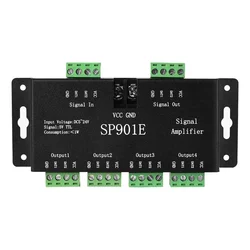 DC5V-24V SP901E Signal Amplifier LED SPI controller 4CH Group Amplifier for WS2812 2811 DMX512 LED Pixels Strip Magic Module
