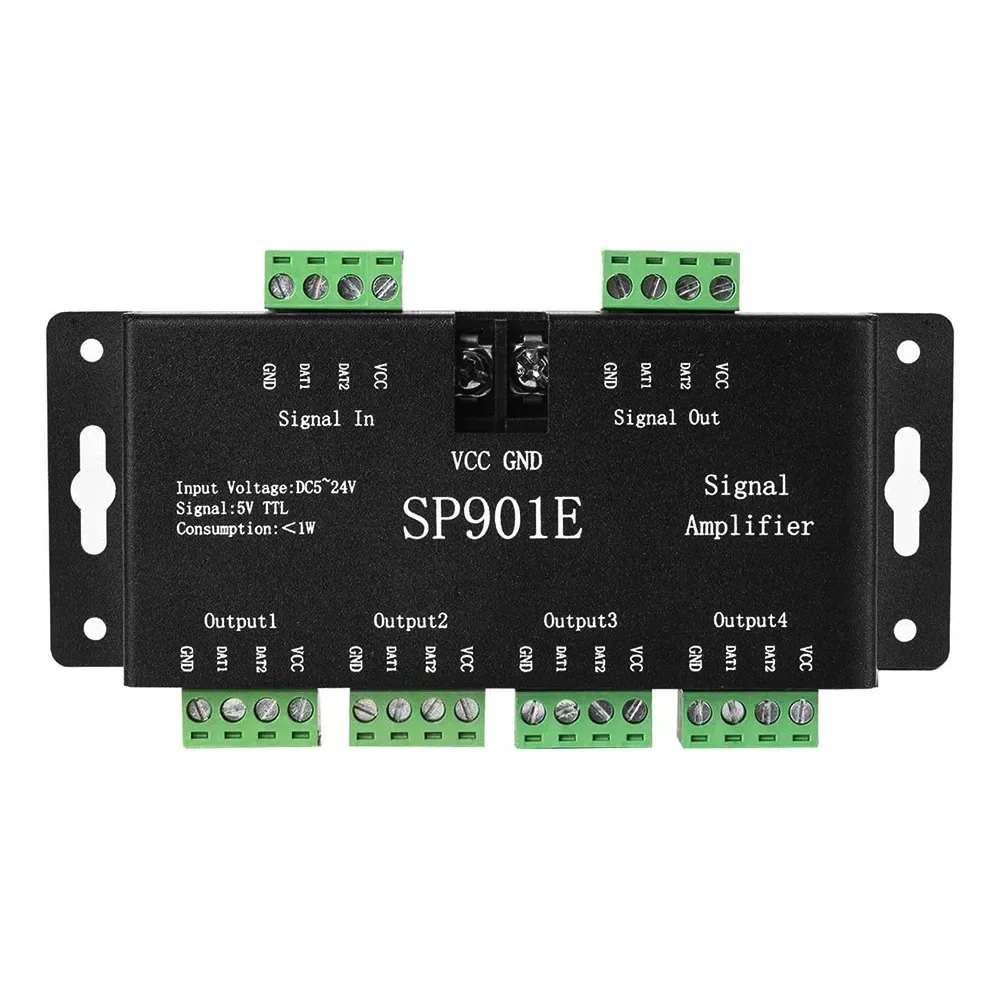 DC5V-24V SP901E Signal Amplifier LED SPI Controller 4CH Group Amplifier for WS2812 2811 DMX512 LED Pixels Strip Magic Module
