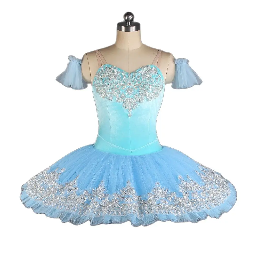 BLL435 tutú de Ballet profesional de terciopelo, vestido tutú con plato azul cielo para niñas, traje de baile de bailarina, tutús de actuación